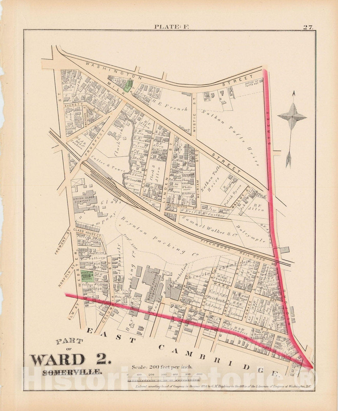 Historic Map : Atlas City of Somerville, Somerville 1874 Plate F , Vintage Wall Art