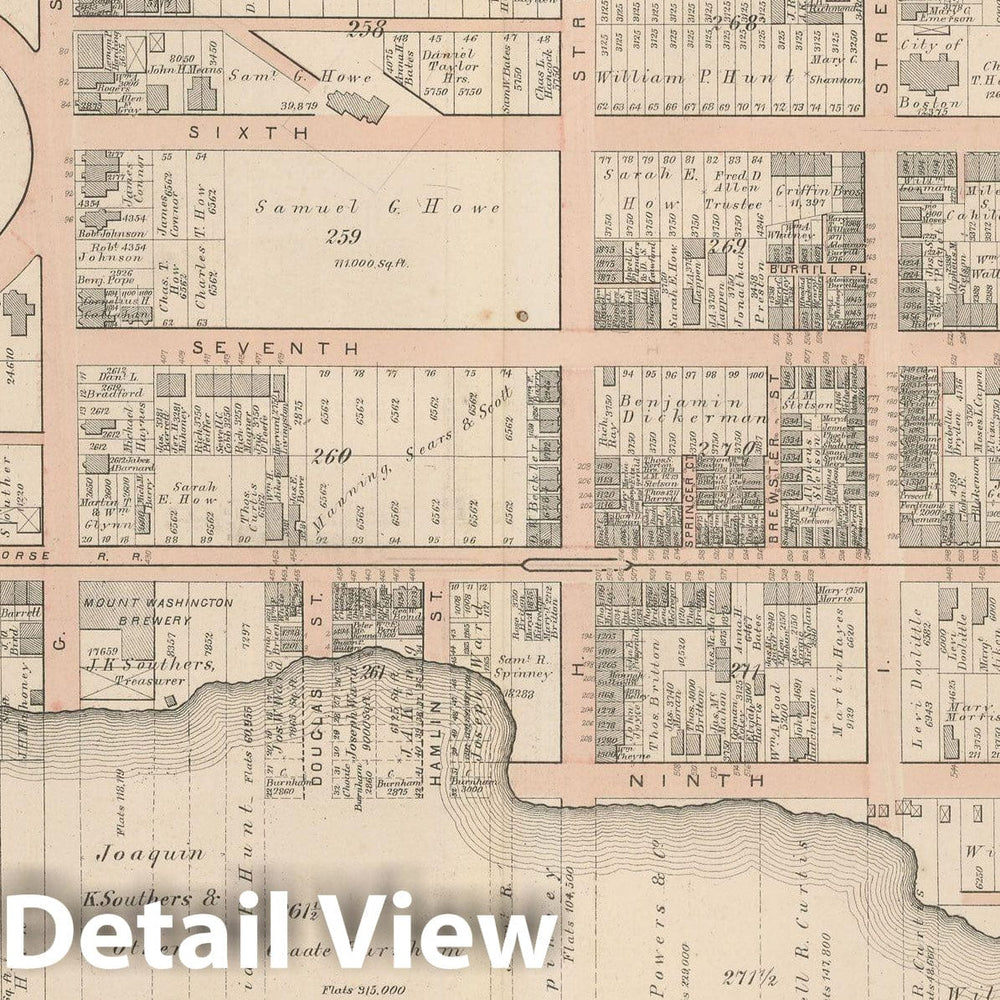 Historic Map : Atlas of County of Suffolk, MA Vol. 3rd, South Boston 1874 Plate F , Vintage Wall Art