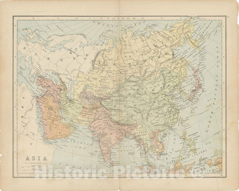 Historic Map : Asia 1875 , Student Atlas of Modern Geography , Vintage Wall Art