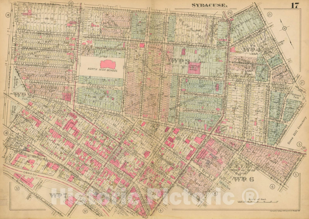 Historic Map : Atlas City of Syracuse, NY and Suburbs, Syracuse 1924 Plate 017 , Vintage Wall Art