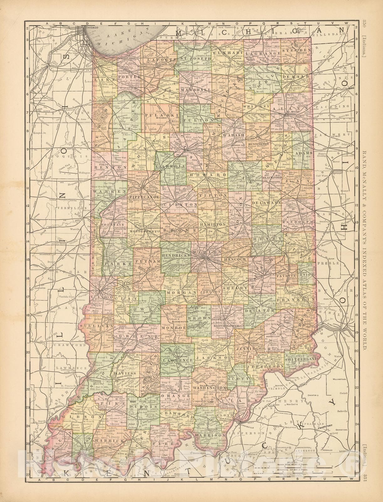 Historic Map : United States Maps, Indiana 1894 , Vintage Wall Art