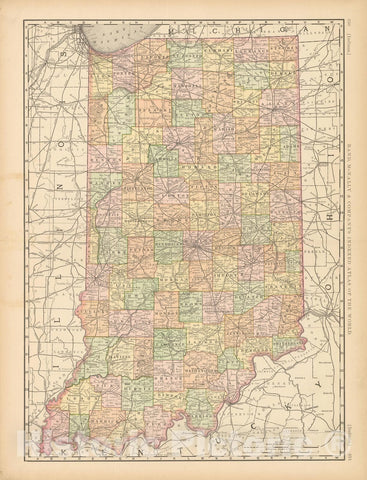Historic Map : United States Maps, Indiana 1894 , Vintage Wall Art