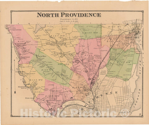 Historic Map : Atlas State of Rhode Island, North Providence 1870 , Vintage Wall Art