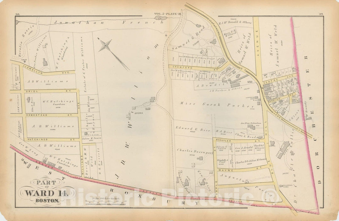 Historic Map : Atlas of County of Suffolk, MA Vol. 2nd, Roxbury 1873 Plate H , Vintage Wall Art