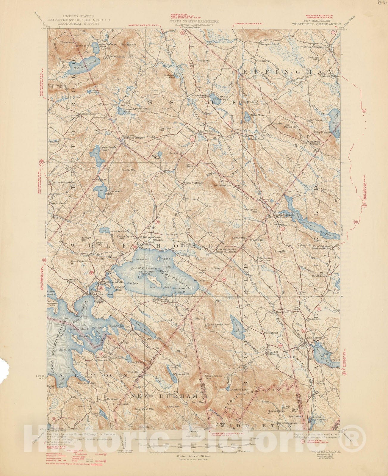 Historic Map : USGS 7.5 Minute Sheets and Quadrangles, Alton & Lake Winnipesaukee & Ossipee & Wolfeborough 1947 Topographic Map , Vintage Wall Art