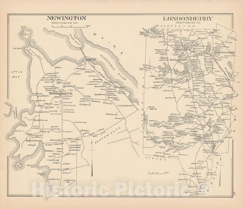 Historic Map : Londonderry & Newington 1892 , Town and City Atlas State of New Hampshire , Vintage Wall Art