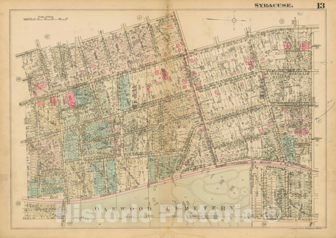 Historic Map : Atlas City of Syracuse, NY and Suburbs, Syracuse 1924 Plate 013 , Vintage Wall Art