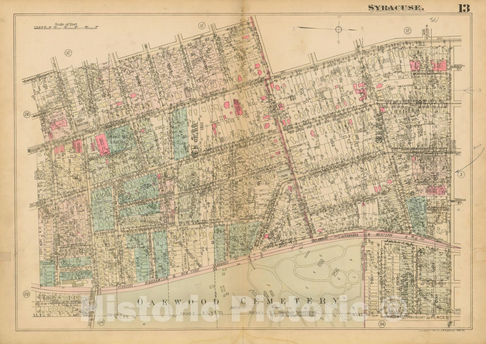 Historic Map : Atlas City of Syracuse, NY and Suburbs, Syracuse 1924 Plate 013 , Vintage Wall Art