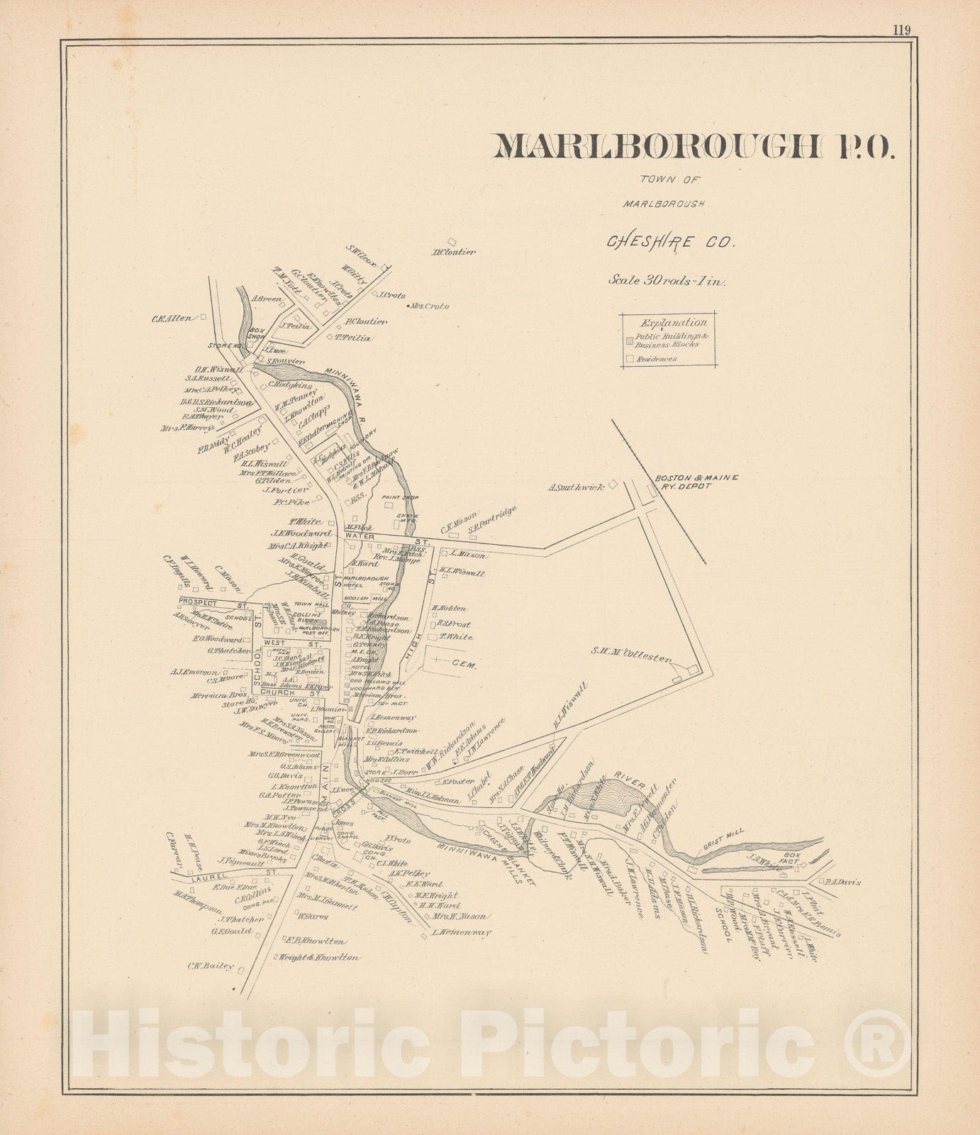 Historic Map : Marlborough 1892 , Town and City Atlas State of New Hampshire , Vintage Wall Art