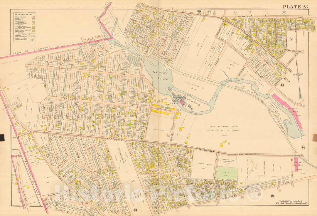 Historic Map : Atlas City of Providence Rhode Island, Providence 1908 Plate 025 , Vintage Wall Art