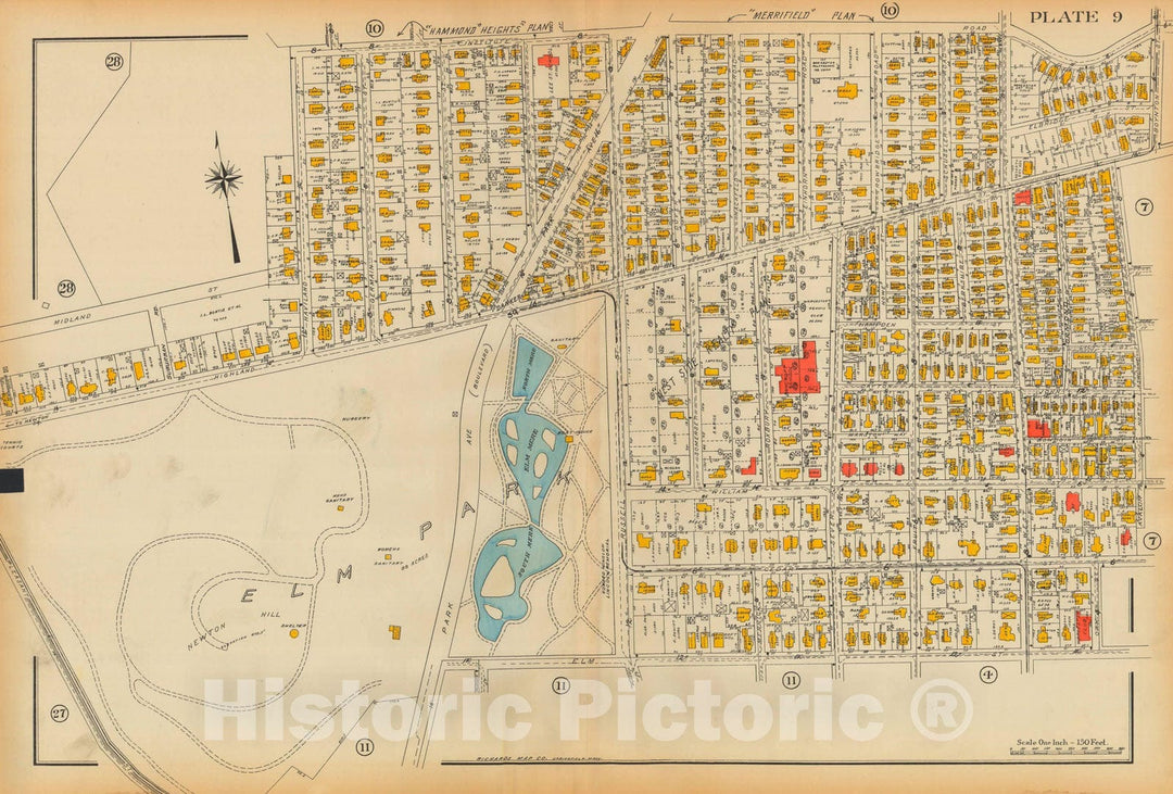 Historic Map : Atlas City of Worcester MA 1922 Plate 009 , Vintage Wall Art