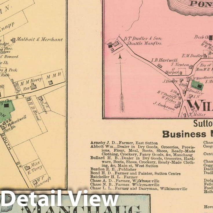 Historic Map : Atlas of Worcester County, Massachsuetts, Sutton 1870 , v2, Vintage Wall Art