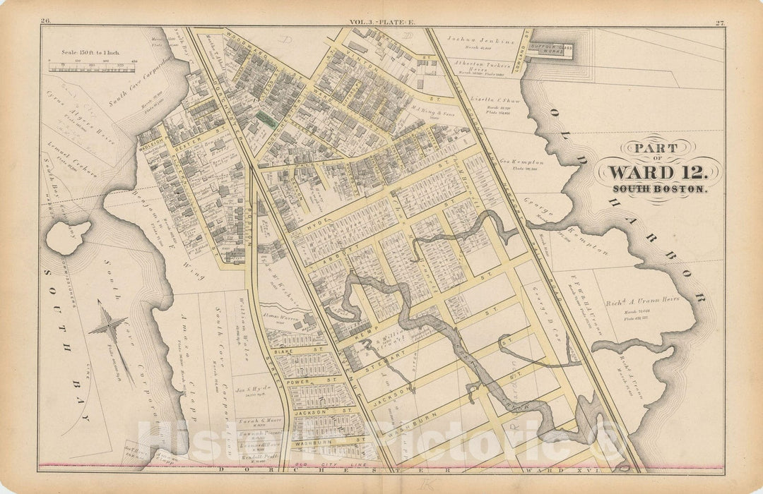 Historic Map : Atlas of County of Suffolk, MA Vol. 3rd, South Boston 1874 Plate E , Vintage Wall Art