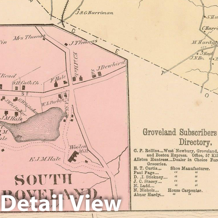 Historic Map : Atlas of Essex County Massachusetts, Groveland 1872 , Vintage Wall Art