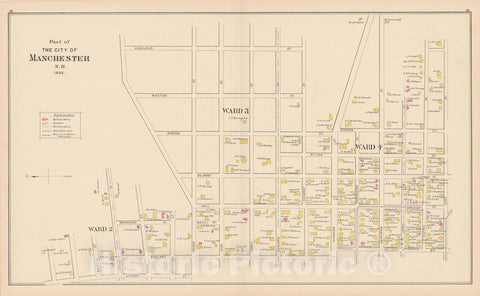 Historic Map : Manchester 1892 , Town and City Atlas State of New Hampshire , v9, Vintage Wall Art