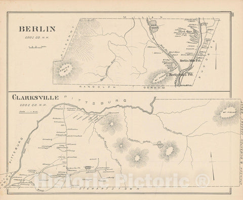 Historic Map : Berlin & Clarksville 1892 , Town and City Atlas State of New Hampshire , Vintage Wall Art