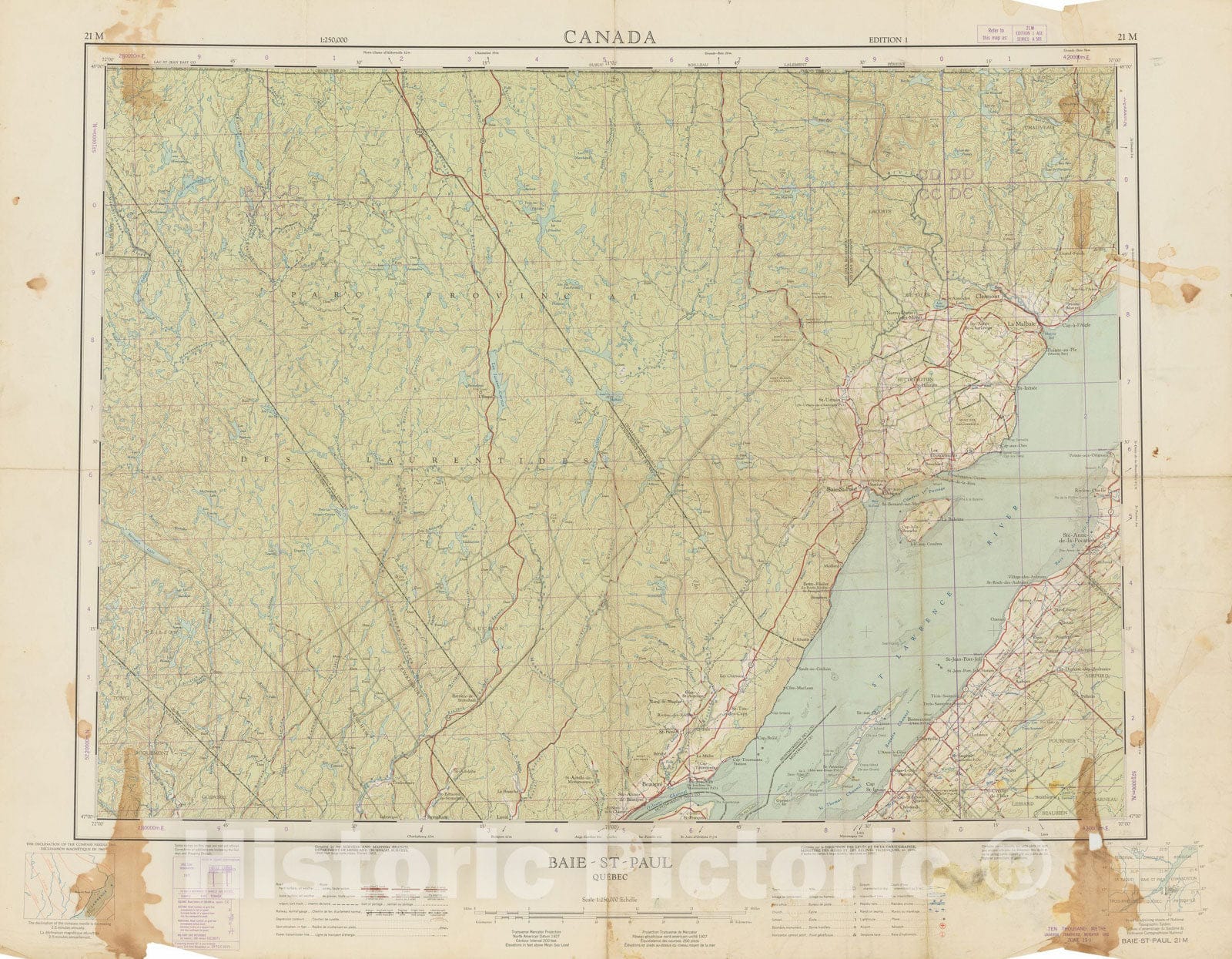 Historic Map : Canada National Topographic System, Baie St Paul 1962 , Vintage Wall Art