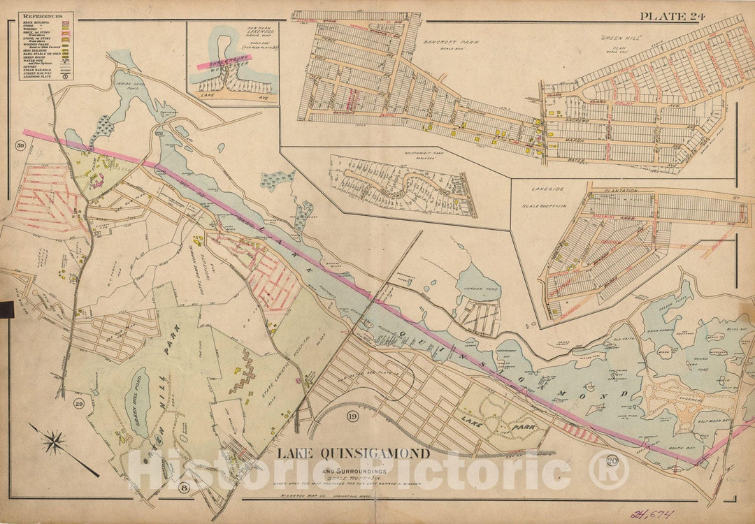 Historic Map : Atlas City of Worcester, Worcester 1911 Plate 024 , Vintage Wall Art