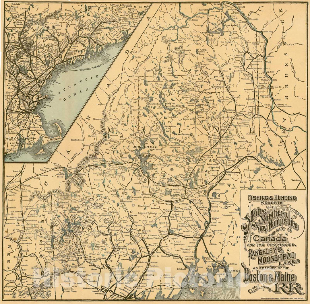 Historic Map : Maine 1900 , Vintage Wall Art