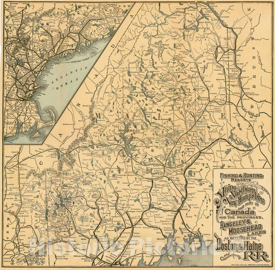 Historic Map : Maine 1900 , Vintage Wall Art
