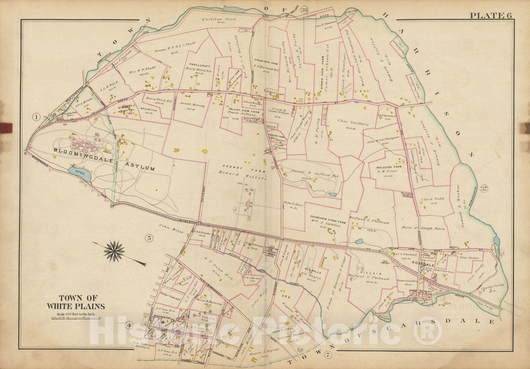 Historic Map : Atlas of Westchester County, NY, Vol. 1, White Plains 1910 Plate 006 , Vintage Wall Art
