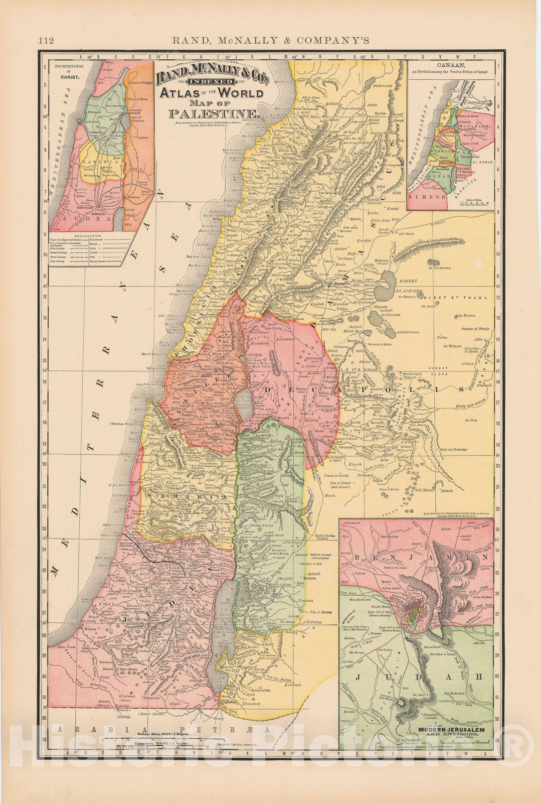 Historic Map : Palestine & Israel 1892 , Rand McNally's Atlas World , Vintage Wall Art