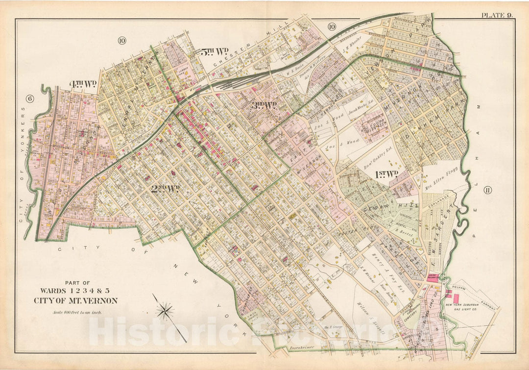 Historic Map : Atlas of Westchester County, Mount Vernon 1901 Plate 009 , Vintage Wall Art