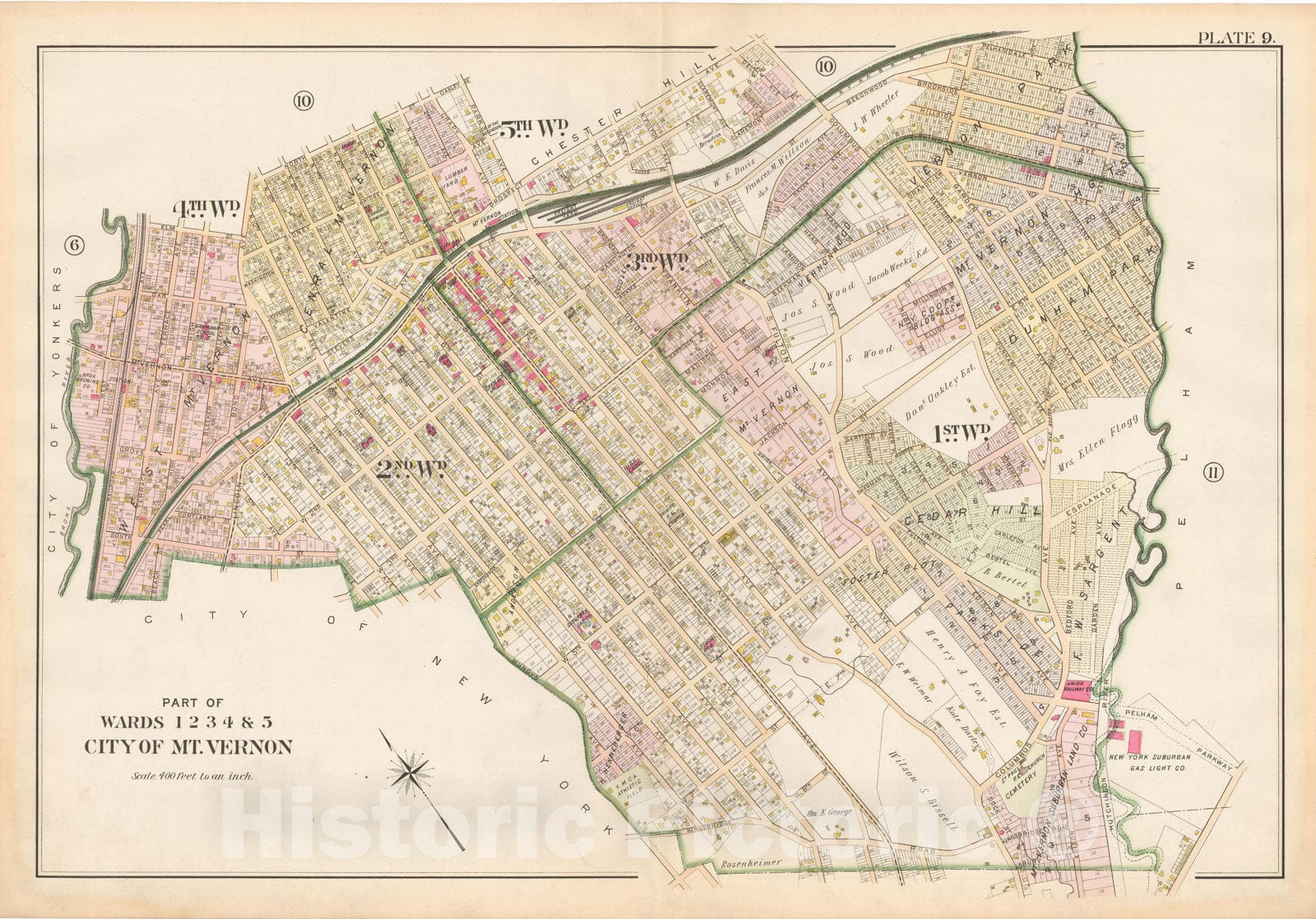 Historic Map : Atlas of Westchester County, Mount Vernon 1901 Plate 009 , Vintage Wall Art