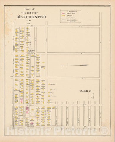 Historic Map : Manchester 1892 , Town and City Atlas State of New Hampshire , v8, Vintage Wall Art