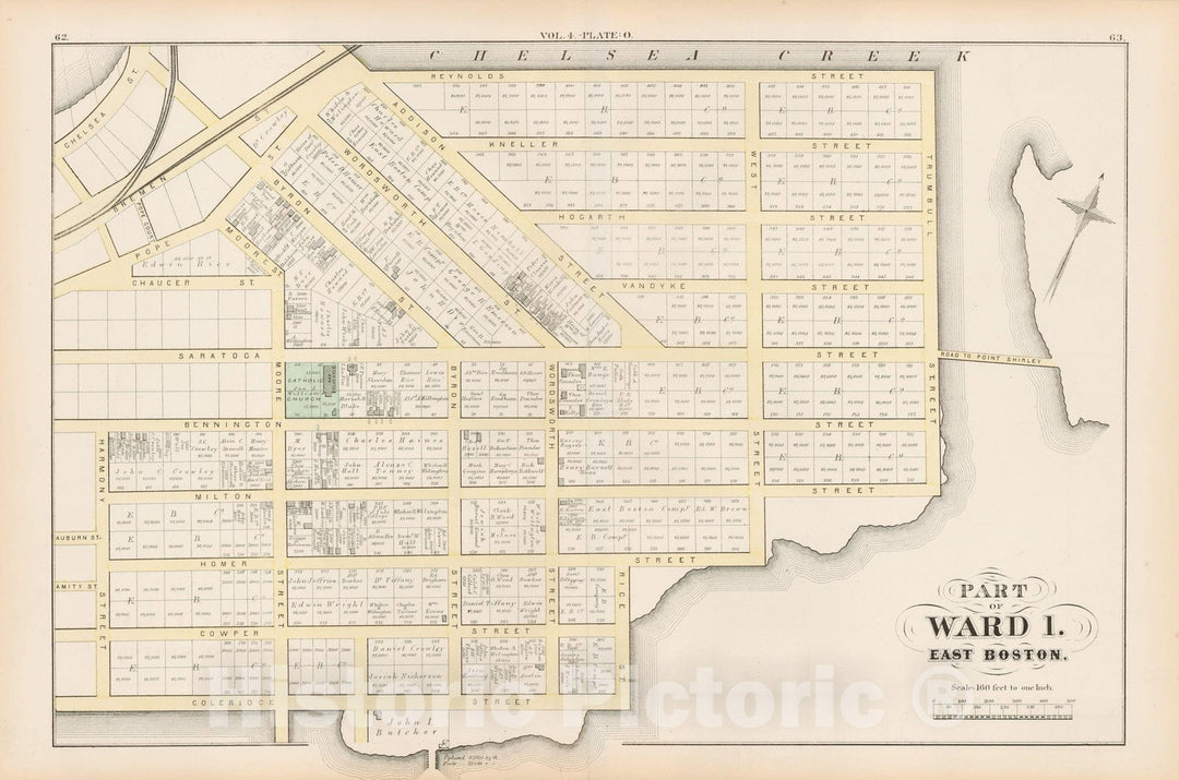 Historic Map : Atlas of county of Suffolk, MA Vol. 4, East Boston 1874 Plate O , Vintage Wall Art