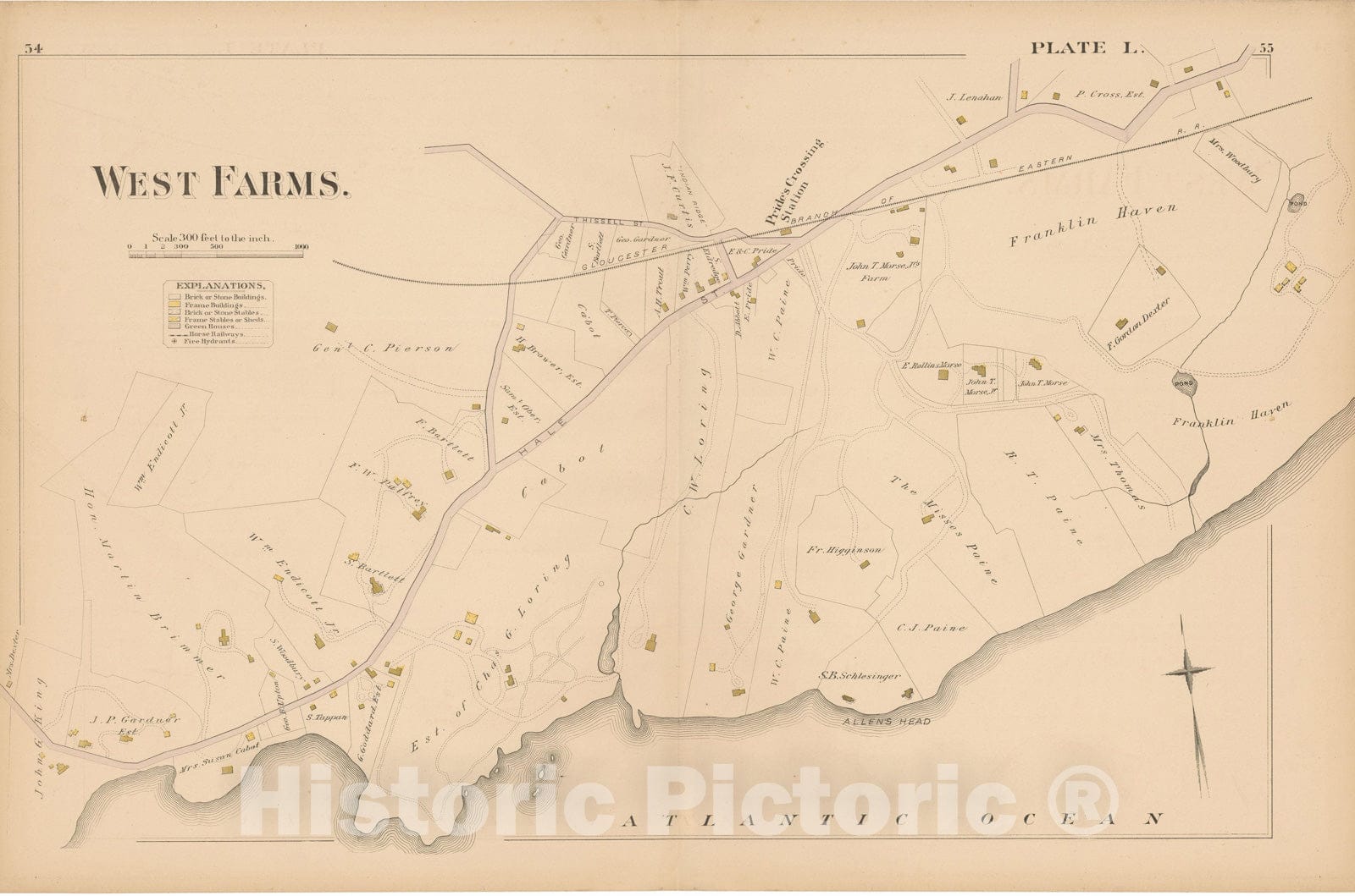 Historic Map : Atlas of Beverly, MA, Beverly 1880 Plate L , Vintage Wall Art