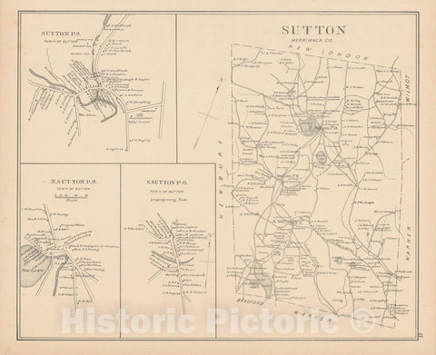 Historic Map : Sutton 1892 , Town and City Atlas State of New Hampshire , Vintage Wall Art