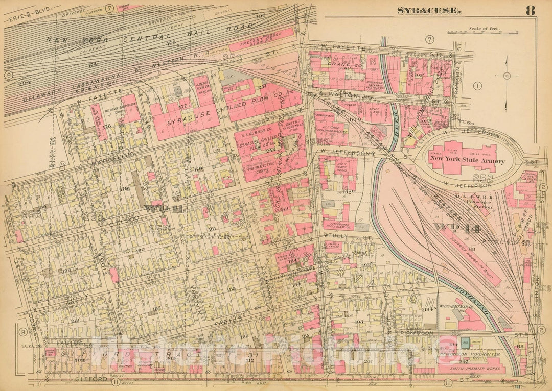 Historic Map : Atlas City of Syracuse, NY and Suburbs, Syracuse 1924 Plate 008 , Vintage Wall Art