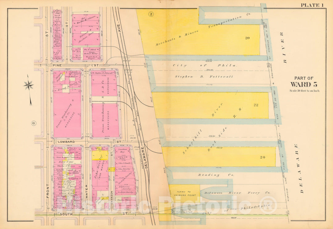 Historic Map : Philadelphia 1908 Plate 001 , Atlas 5th 7th & 8th Wards of the City of Philadelphia , Vintage Wall Art