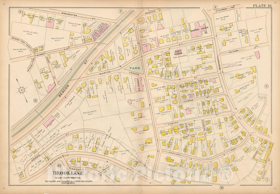 Historic Map : Atlas Town of Brookline, Brookline 1897 Plate 010 , Vintage Wall Art