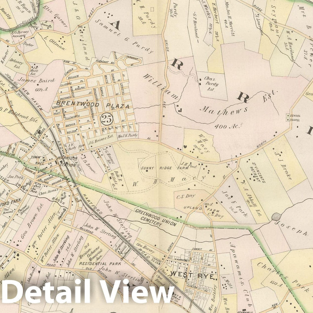 Historic Map : Atlas of Westchester County, Harrison & Mamaroneck & Rye 1901 Plate 026 , Vintage Wall Art