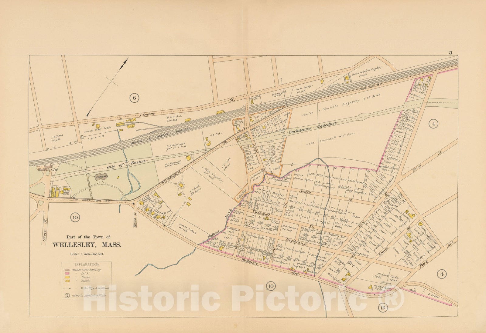 Historic Map : Atlas of Wellesley, Wellesley 1897 Plate 005 , Vintage Wall Art