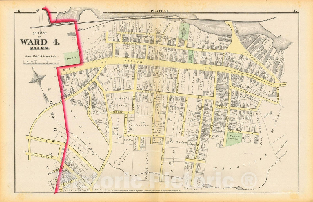 Historic Map : Atlas City of Salem, Massachusetts, Salem 1874 Plate J , Vintage Wall Art