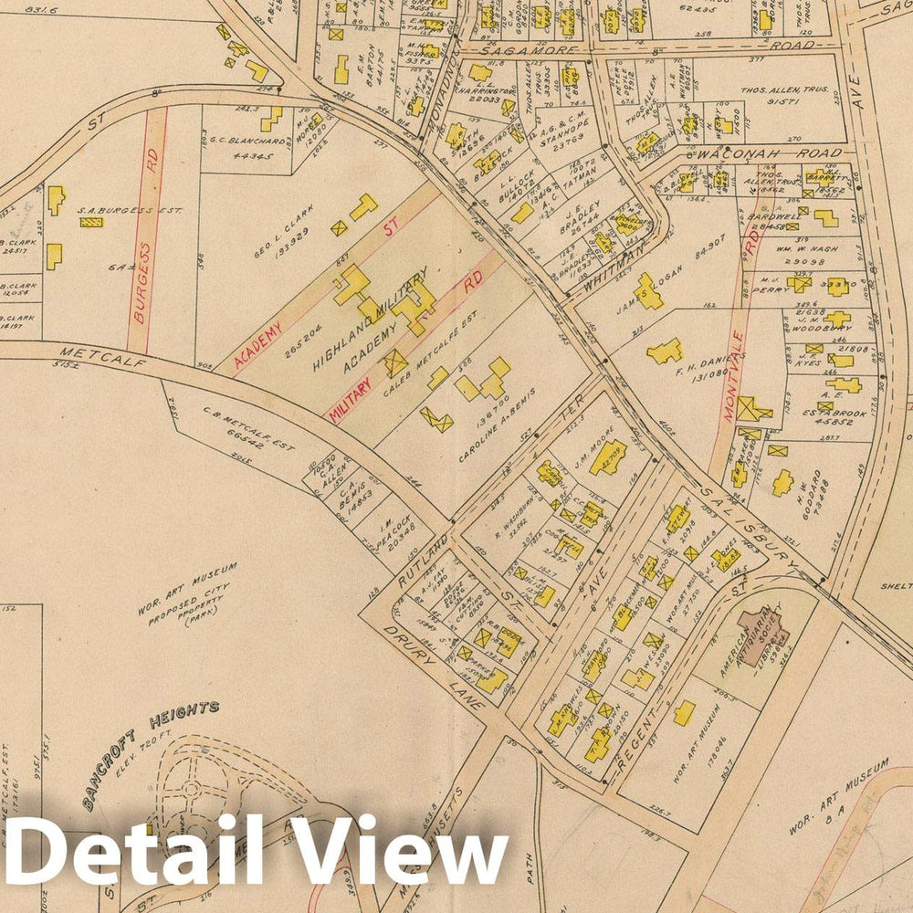 Historic Map : Atlas City of Worcester, Worcester 1911 Plate 010 , Vintage Wall Art