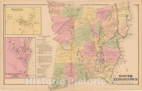 Historic Map : Atlas State of Rhode Island, South Kingstown 1870 , Vintage Wall Art