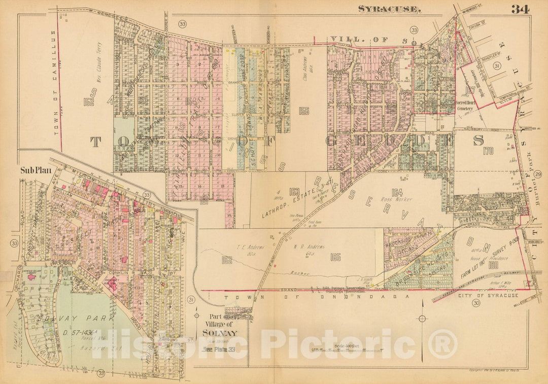 Historic Map : Atlas City of Syracuse, NY and Suburbs, Syracuse 1924 Plate 034 , Vintage Wall Art