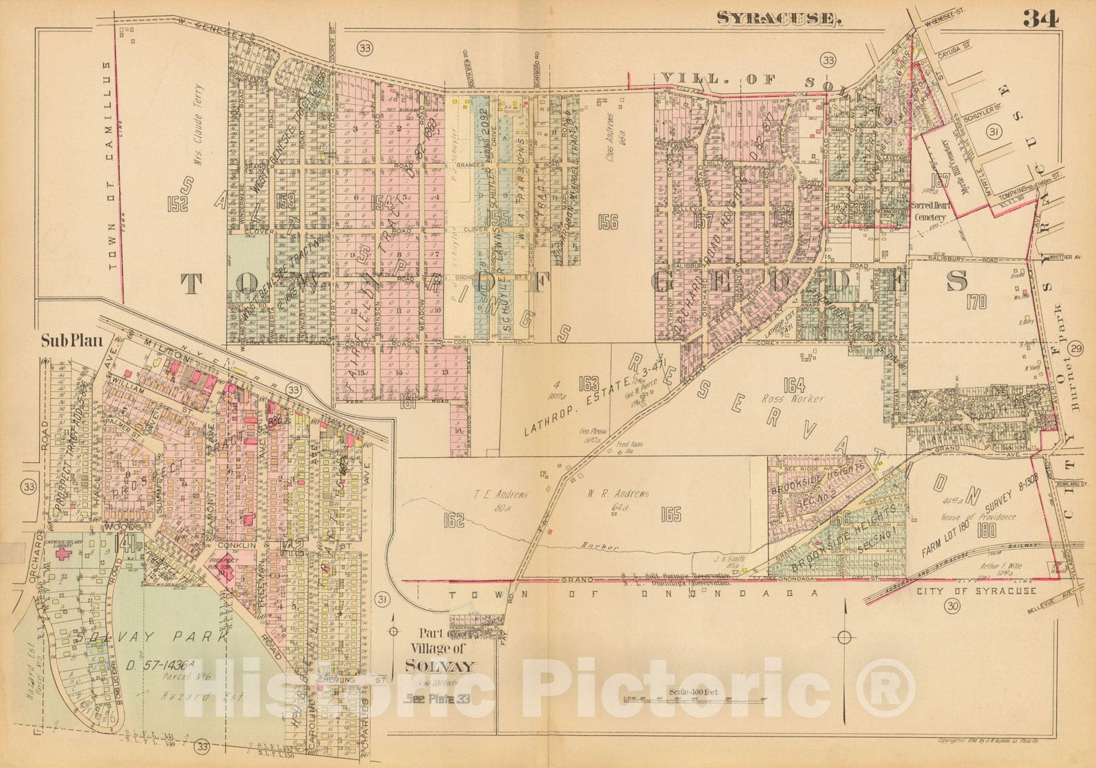 Historic Map : Atlas City of Syracuse, NY and Suburbs, Syracuse 1924 Plate 034 , Vintage Wall Art