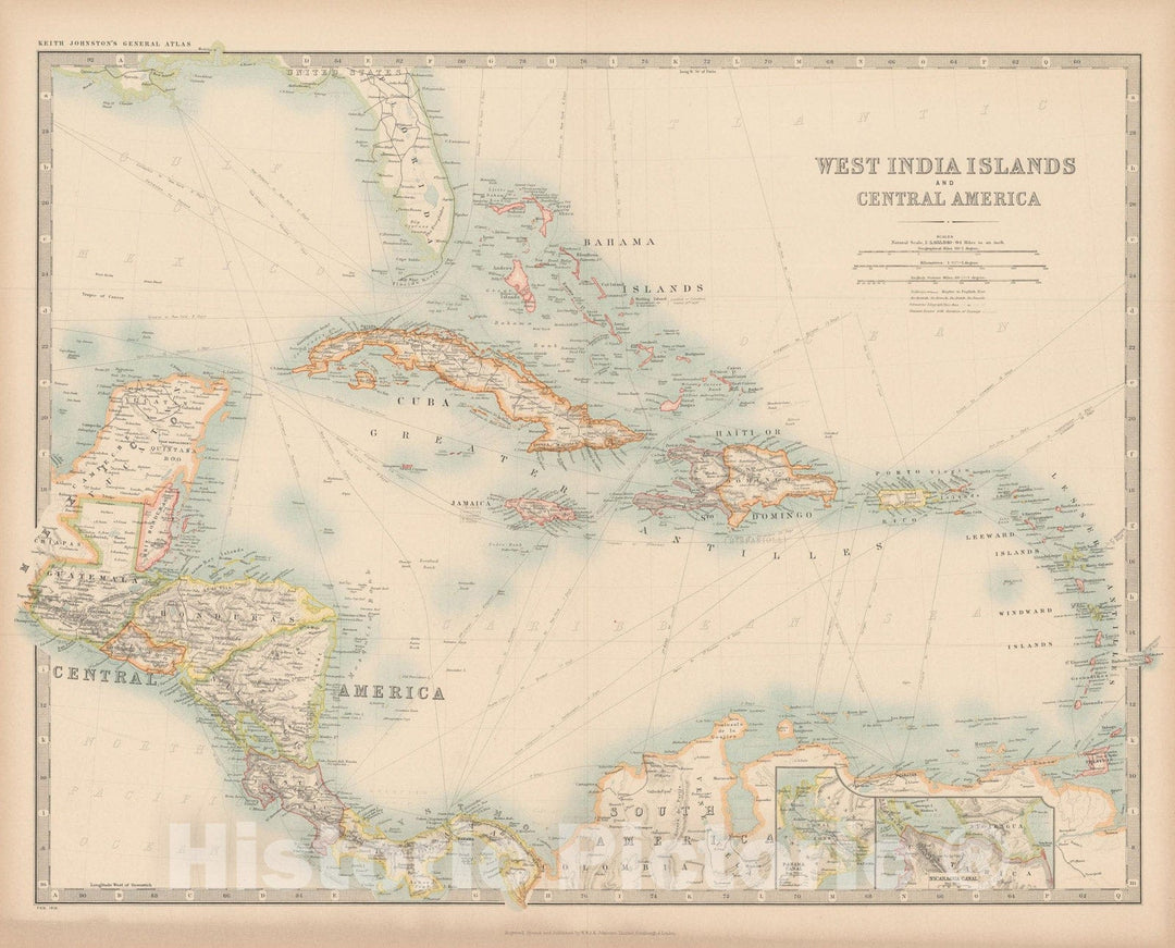 Historic Map : Atlas World, West Indies 1912 , Vintage Wall Art