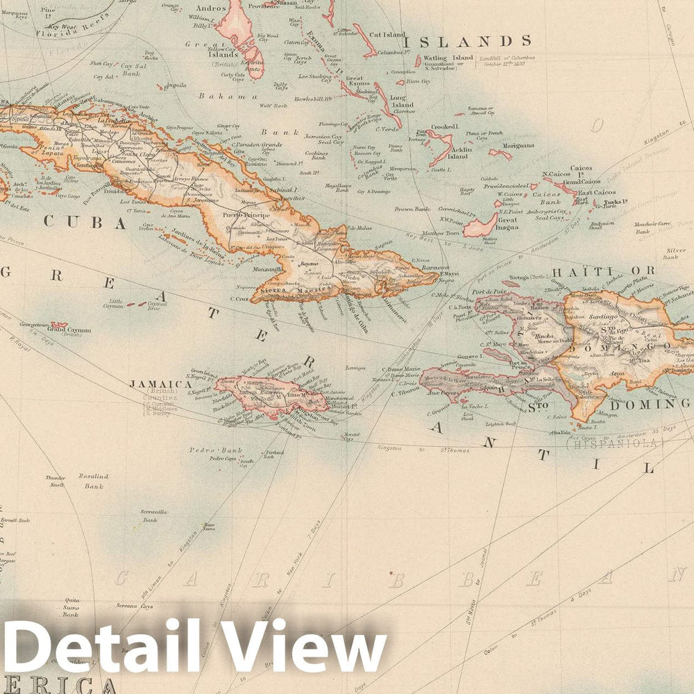 Historic Map : Atlas World, West Indies 1912 , Vintage Wall Art