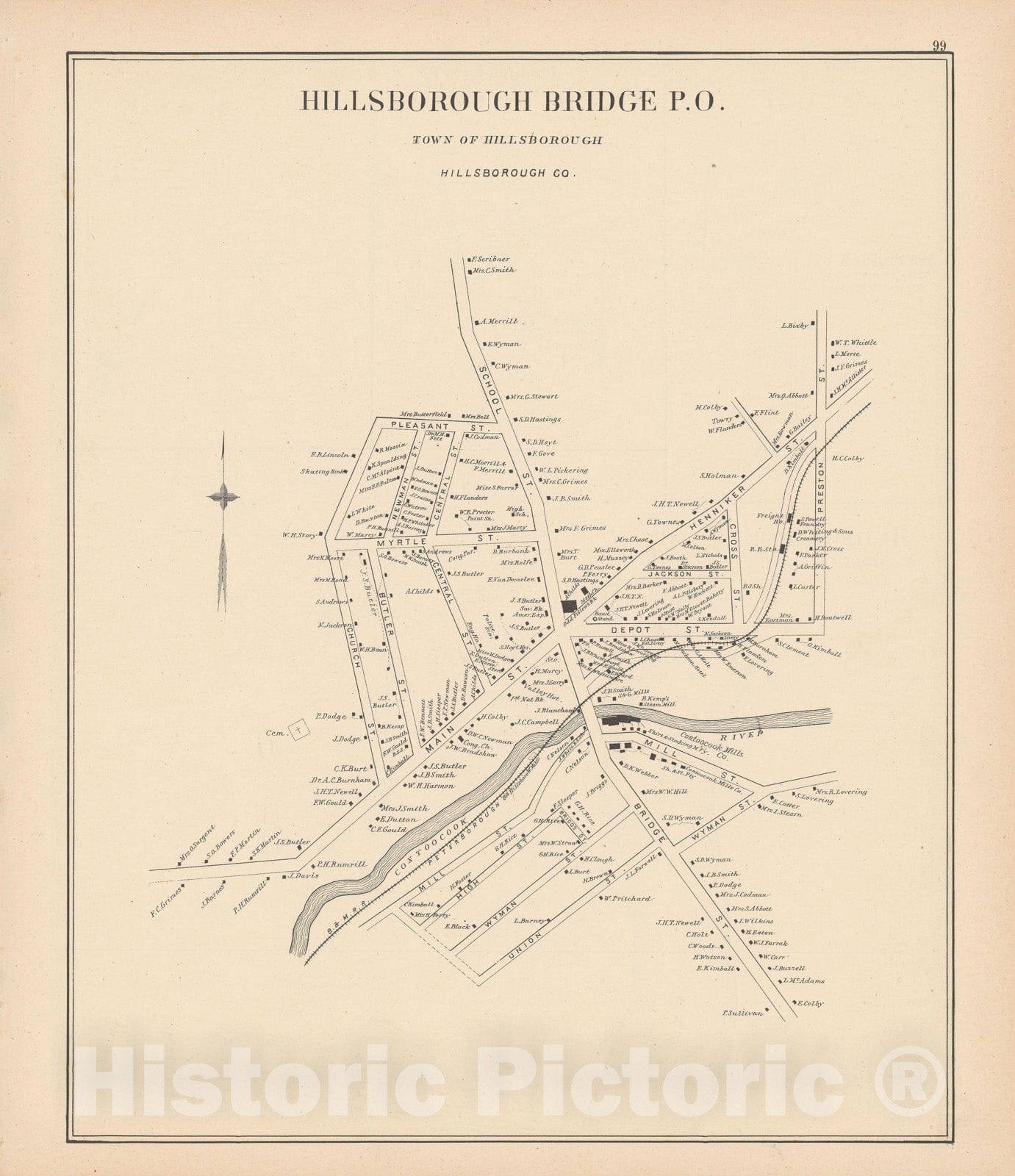 Historic Map : Hillsborough 1892 , Town and City Atlas State of New Hampshire , Vintage Wall Art
