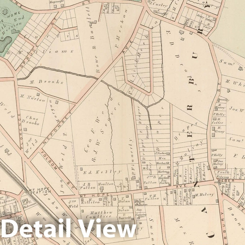 Historic Map : Atlas of County of Suffolk, MA, Vol. 5th, West Roxbury 1874 Plate H , Vintage Wall Art
