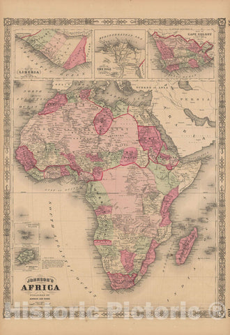 Historic Map : Africa 1864 , Johnson's Family Atlas World , Vintage Wall Art