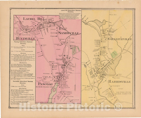 Historic Map : Atlas State of Rhode Island, Graniteville & Harrisville & Pascoag 1870 , Vintage Wall Art