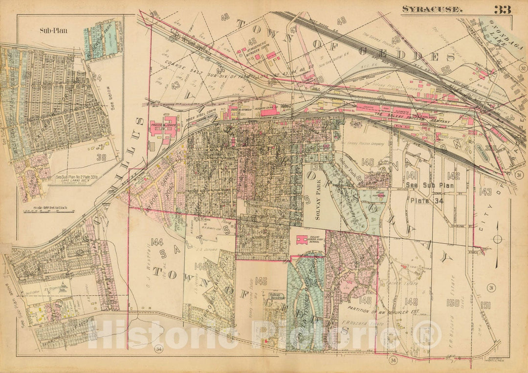 Historic Map : Atlas City of Syracuse, NY and Suburbs, Syracuse 1924 Plate 033 , Vintage Wall Art
