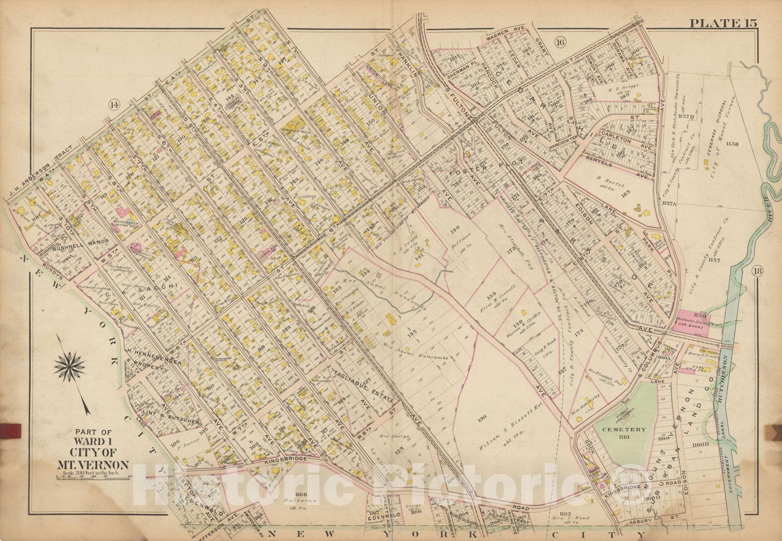 Historic Map : Atlas of Westchester County, NY, Vol. 1, Mount Vernon 1910 Plate 015 , Vintage Wall Art